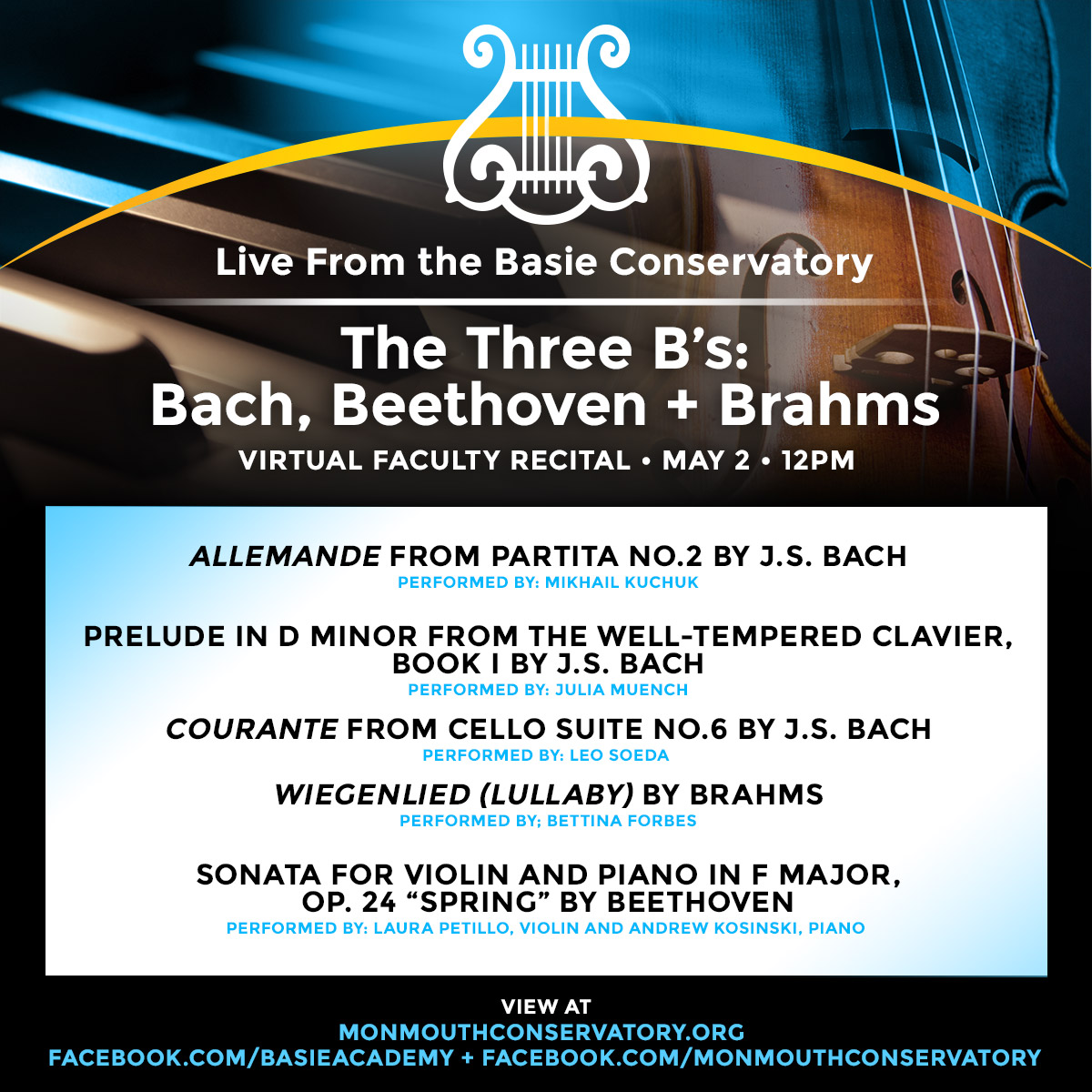 Virtual Conservatory Faculty Recital: The Three B’s